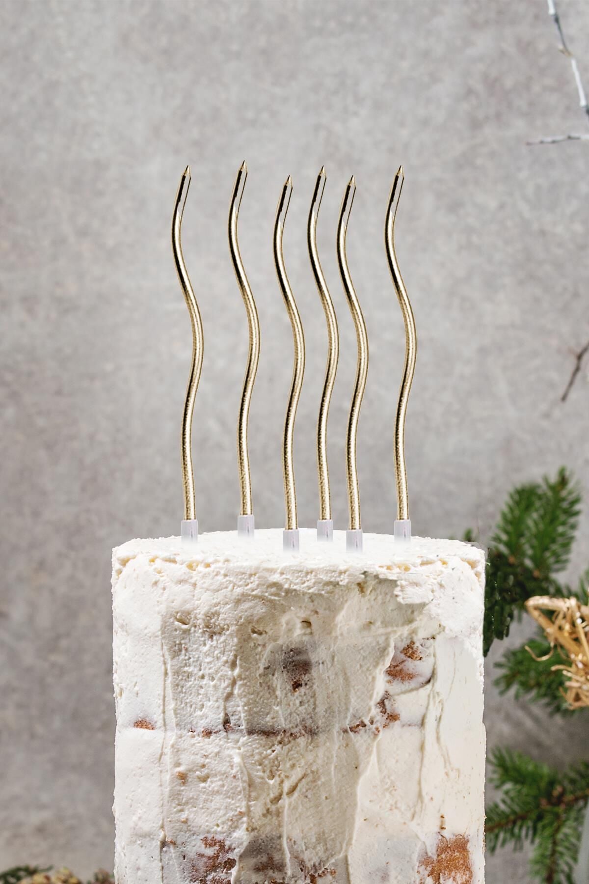 Pasta Mumu Spiral Gold Renk Mum 6 lı Altın Kıvrık Mum