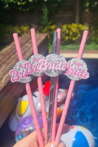 Bride Pipet Seti Disko Konsept Bekarlığa Veda Süslü Pipet Takımı 5 li