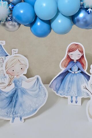 Frozen Elsa Tema Ayaklı Pano Seti Karlar Ülkesi Konsept Doğum Günü Masa Üstü Panolar