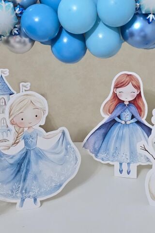 Frozen Elsa Tema Ayaklı Pano Seti Karlar Ülkesi Konsept Doğum Günü Masa Üstü Panolar