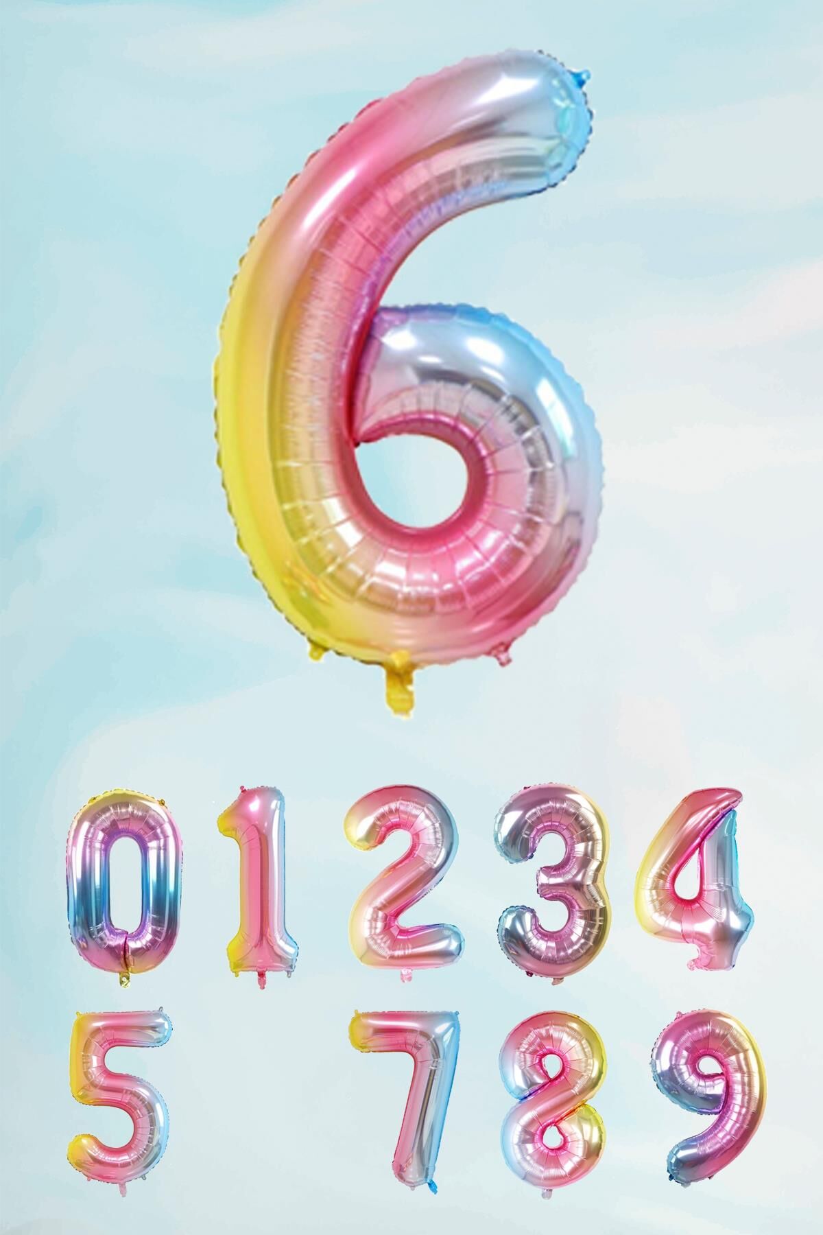 Gökkuşağı Rakam Folyo Balon Deniz Kızı Tema Rakam Balon 75cm 6