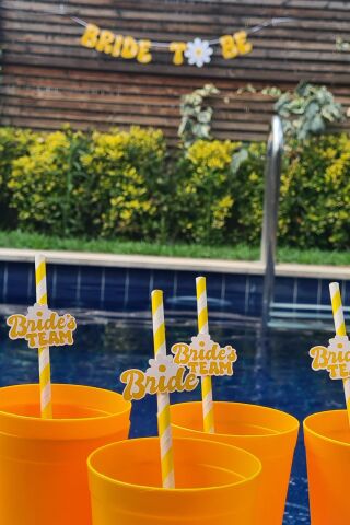 Bride Pipet Seti Papatya Konsept Bekarlığa Veda Bride Party Süslü Pipet Takımı 5 li
