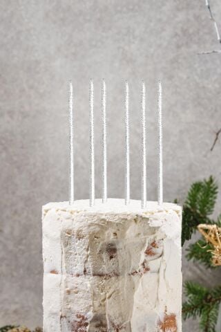 Pasta Mumu Simli Beyaz Mum 6lı Paket