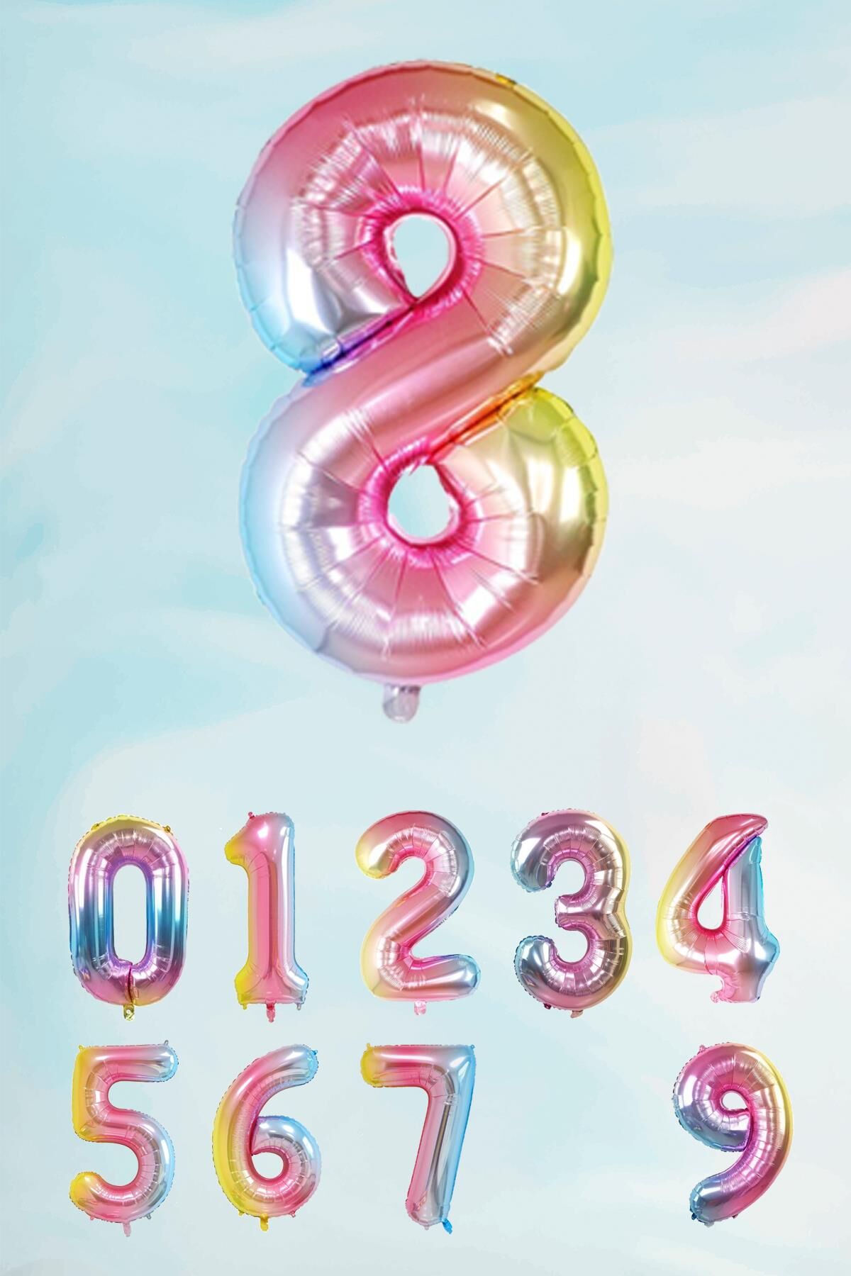 Gökkuşağı Rakam Folyo Balon Deniz Kızı Tema Rakam Balon 75cm 8