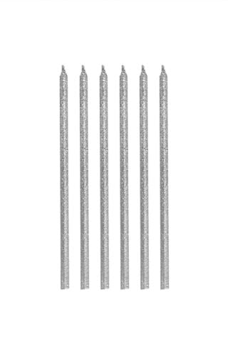 Pasta Mumu Simli Gümüş Mum 6lı Paket