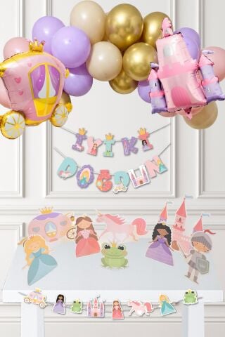 Prenses Tema Doğum Günü Lüks Set Balon Zinciri ve Masa Süsleri Seti - Set219