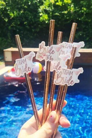 Bride Pipet Seti Çiçekli Rose Gold Konsept Bekarlığa Veda Bride Party Süslü Pipet Takımı 5 li