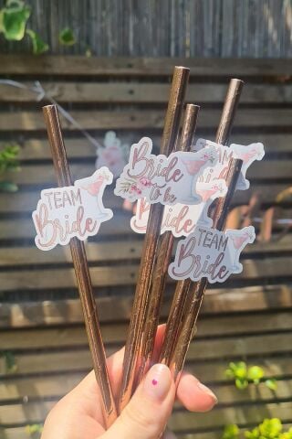 Bride Pipet Seti Çiçekli Rose Gold Konsept Bekarlığa Veda Bride Party Süslü Pipet Takımı 5 li