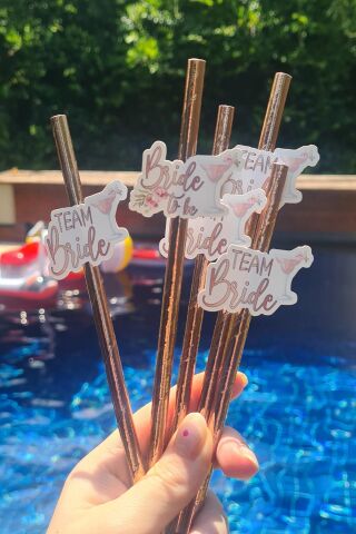 Bride Pipet Seti Çiçekli Rose Gold Konsept Bekarlığa Veda Bride Party Süslü Pipet Takımı 5 li