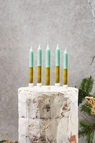 Pasta Mumu Su Yeşili Varaklı Mum 6lı Paket