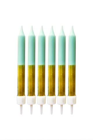 Pasta Mumu Su Yeşili Varaklı Mum 6lı Paket