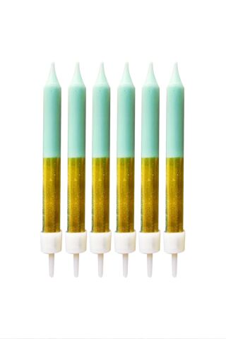 Pasta Mumu Su Yeşili Varaklı Mum 6lı Paket