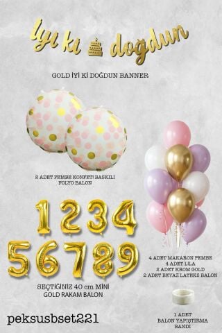 Pembe Gold Kız Doğum Günü Parti Konsepti Balon Banner Seti