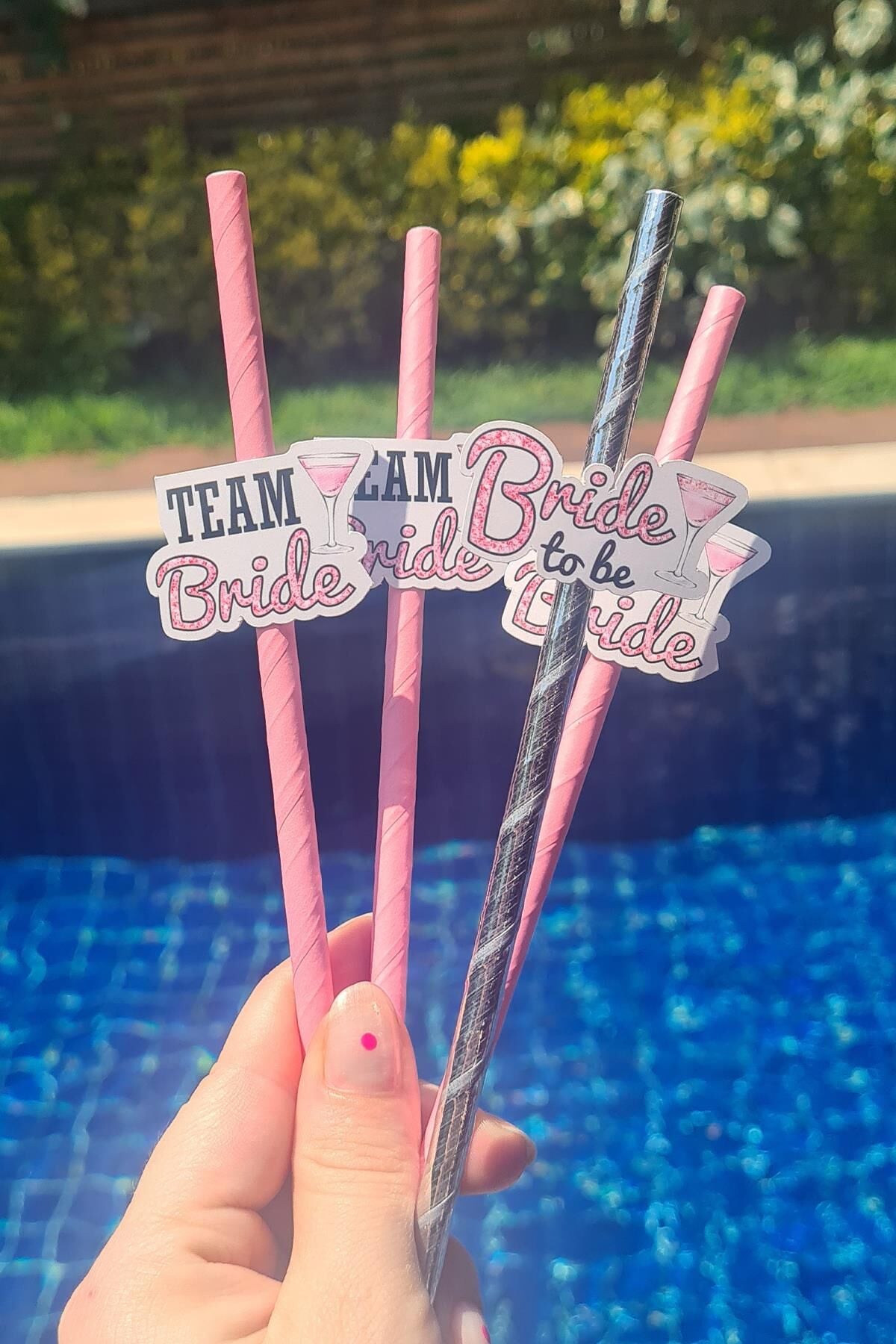 Bride Pipet Seti Pembe Glitter Konsept Bekarlığa Veda Bride Party Süslü Pipet Takımı 5 li