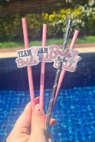 Bride Pipet Seti Pembe Glitter Konsept Bekarlığa Veda Bride Party Süslü Pipet Takımı 5 li