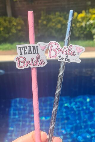 Bride Pipet Seti Pembe Glitter Konsept Bekarlığa Veda Bride Party Süslü Pipet Takımı 5 li