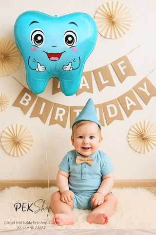 Mavi Diş Folyo Balon Diş Buğdayı İlk Diş Partisi Balonu