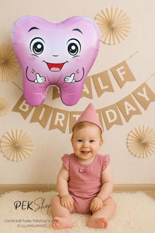 Pembe Diş Folyo Balon Diş Buğdayı İlk Diş Partisi Balonu