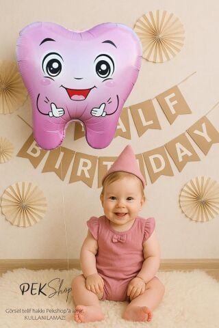 Pembe Diş Folyo Balon Diş Buğdayı İlk Diş Partisi Balonu