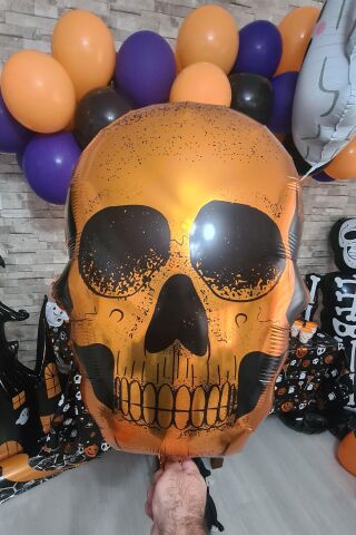Sarı Kuru Kafa Folyo Balon Cadılar Bayramı Halloween Balonu