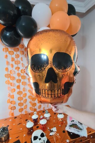 Sarı Kuru Kafa Folyo Balon Cadılar Bayramı Halloween Balonu