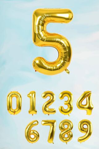 Gold Rakam Folyo Balon Büyük Boy Gold Sayı Balonlar 100cm 40inç 5
