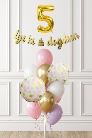 Pembe Gold Kız Doğum Günü Parti Konsepti Balon Banner Seti 5