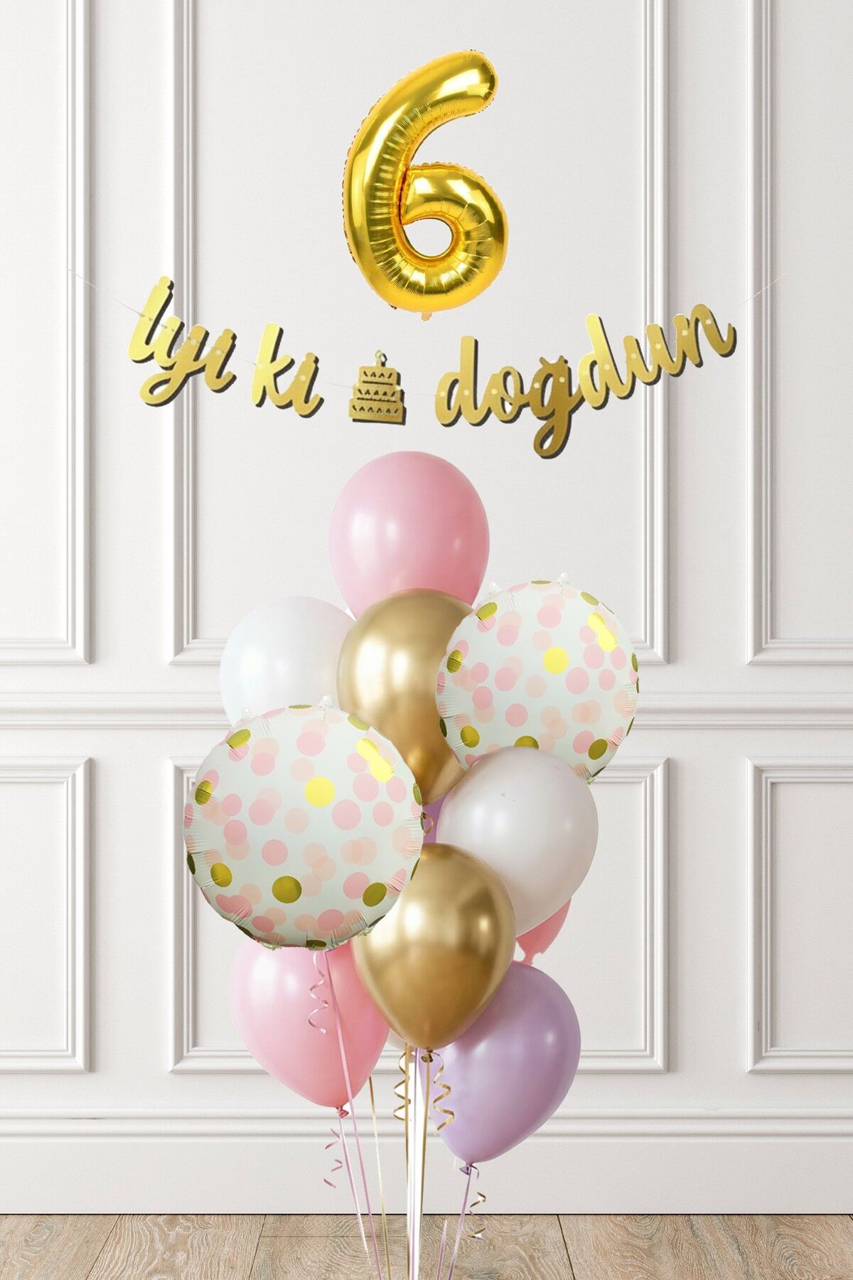 Pembe Gold Kız Doğum Günü Parti Konsepti Balon Banner Seti 6