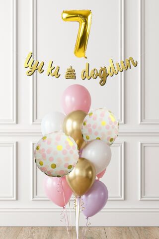 Pembe Gold Kız Doğum Günü Parti Konsepti Balon Banner Seti 7
