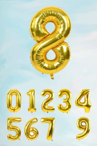 Gold Rakam Folyo Balon Büyük Boy Gold Sayı Balonlar 100cm 40inç 8