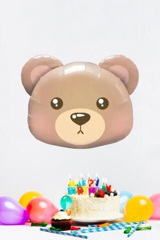 Ayı Kafası Folyo Balon Teddy Bear Balon Açık Kahve