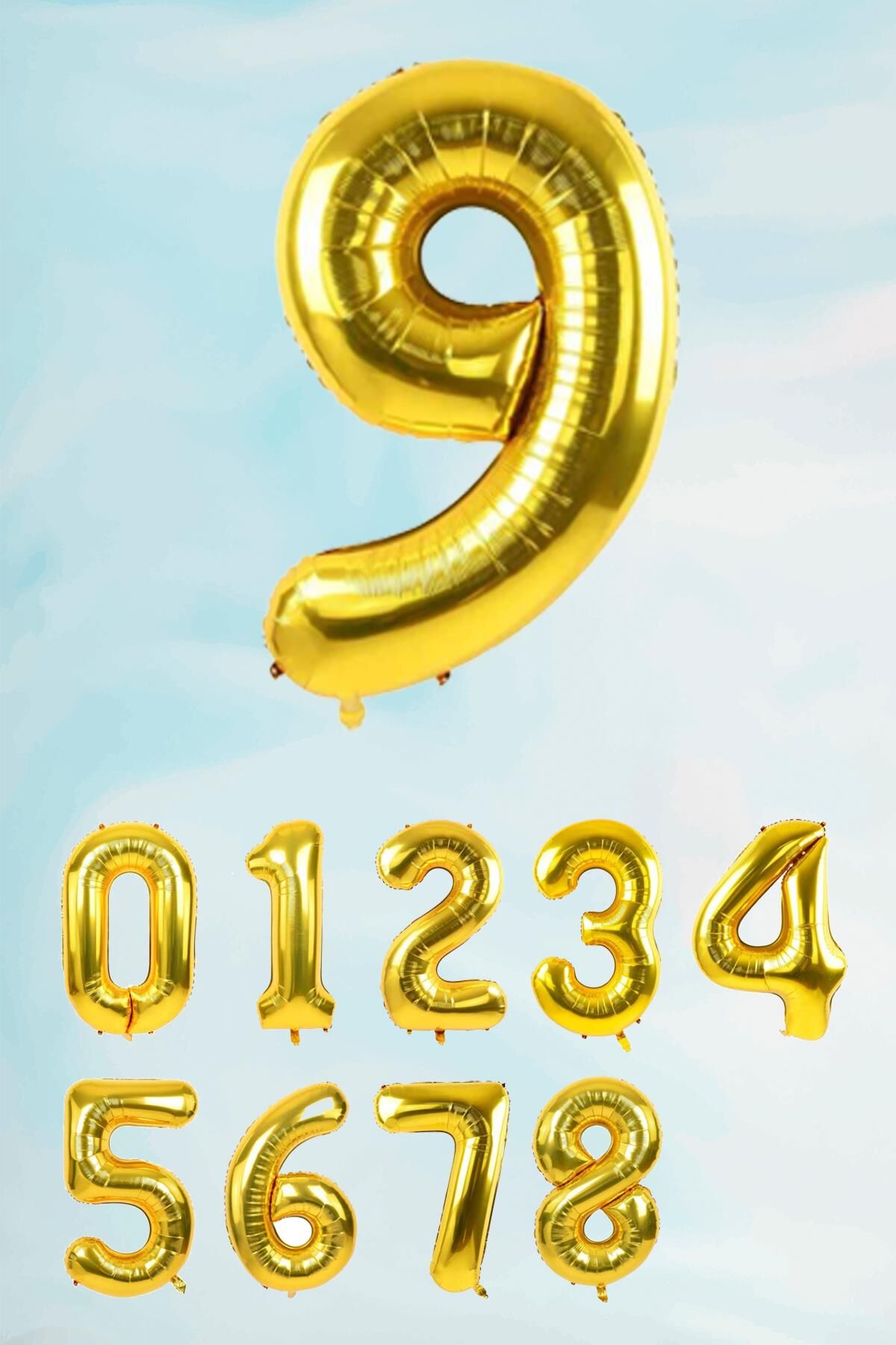 Gold Rakam Folyo Balon Büyük Boy Gold Sayı Balonlar 100cm 40inç 9