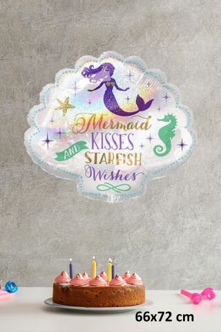 Deniz Kızı Konsept İstiridye Şekilli Folyo Balon 66x72cm