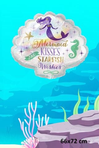 Deniz Kızı Konsept İstiridye Şekilli Folyo Balon 66x72cm