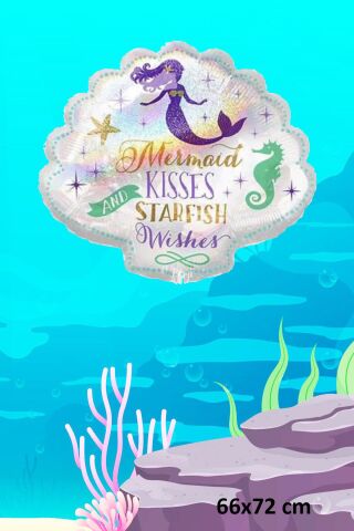 Deniz Kızı Konsept İstiridye Şekilli Folyo Balon 66x72cm