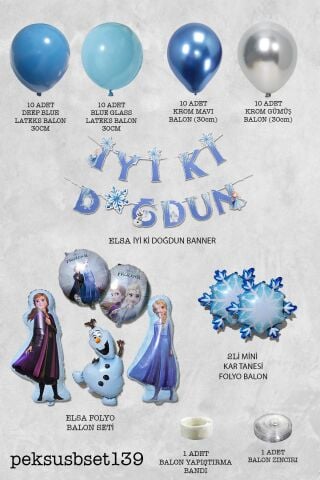 Frozen Elsa Tema Doğum Günü Balon Süsleme Seti Karlar Ülkesi Tema Doğum Günü Süsleri Büyük Set Paketi