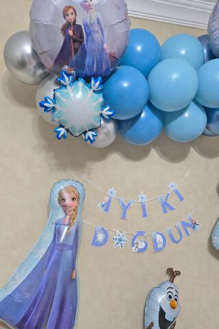 Frozen Elsa Tema Doğum Günü Balon Süsleme Seti Karlar Ülkesi Tema Doğum Günü Süsleri Büyük Set Paketi