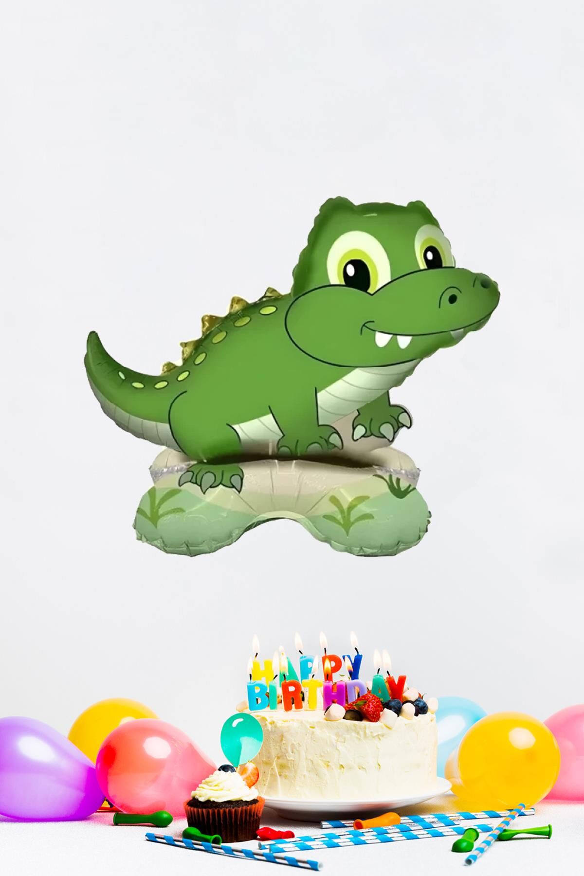 Ayaklı Sevimli Timsah Folyo Balon Kendi Dik Durabilen Timsah Balon