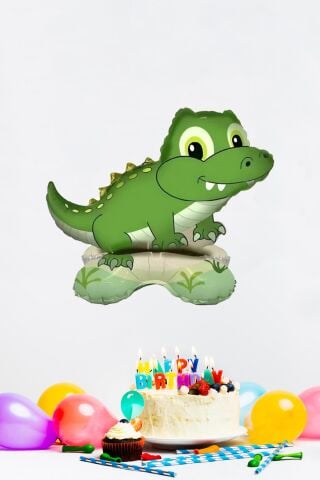 Ayaklı Sevimli Timsah Folyo Balon Kendi Dik Durabilen Timsah Balon