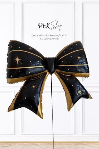 Siyah Gold Detaylı Büyük Fiyonk Folyo Balon Fiyonk Şekilli Balon