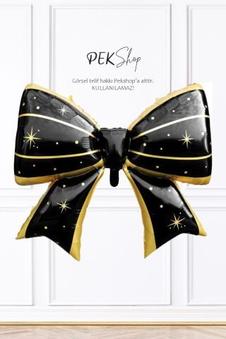 Siyah Gold Detaylı Büyük Fiyonk Folyo Balon Fiyonk Şekilli Balon