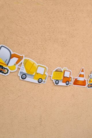 İnşaat Tema Doğum Günü İnşaat Araçları Banner Kalın Kart Uzun Banner