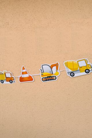 İnşaat Tema Doğum Günü İnşaat Araçları Banner Kalın Kart Uzun Banner