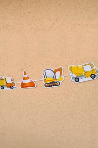 İnşaat Tema Doğum Günü İnşaat Araçları Banner Kalın Kart Uzun Banner