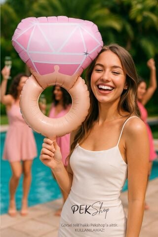 Retro Pembe Tek Taş Yüzük Folyo Balon Bekarlığa Veda Bride Parti Balonu