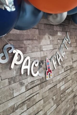 Uzay Tema Doğum Günü Space Party Metalize Gümüş Banner Kalın Kart Uzun Banner
