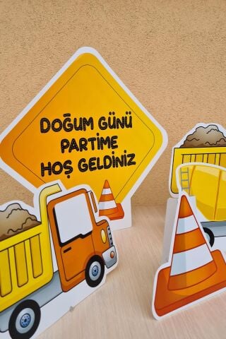 İnşaat Konsept Doğum Günü Ayaklı Pano Seti Doğum Günü Masa Üstü Panolar