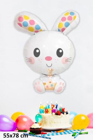 Beyaz Tavşan Folyo Balon Renkli Kulaklı Tavşan Balon