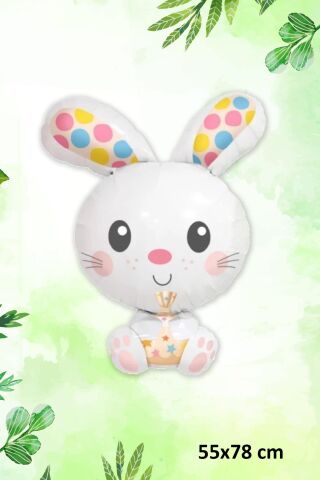 Beyaz Tavşan Folyo Balon Renkli Kulaklı Tavşan Balon