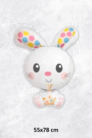 Beyaz Tavşan Folyo Balon Renkli Kulaklı Tavşan Balon